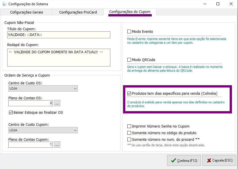 tela de configuracao