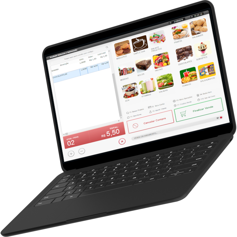 Laptop usando o sistema ProPDV cantina
